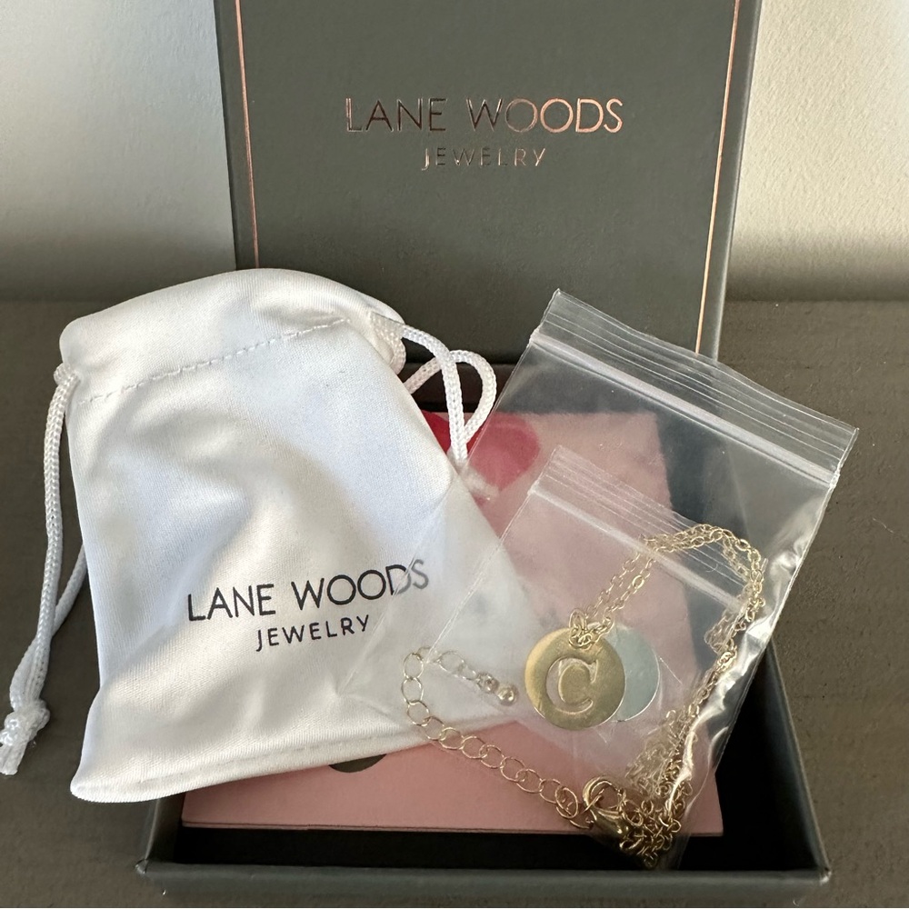 LANE WOODS Gold Letter “C” Initial Necklace for Women- 18K Gold Plated NEW